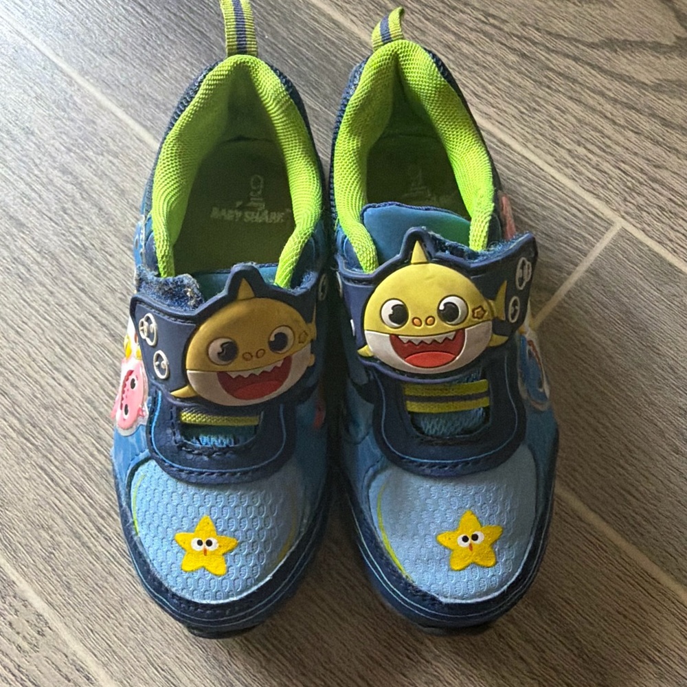 Kids Blue Shark Character Sneakers with Yellow Accents
